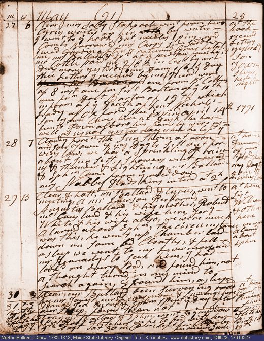 May 27-31, 1791 diary page (image, 139K). Choose 'View Text' (at left) for faster download.