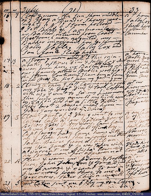 Jul. 16-21, 1791 diary page (image, 157K). Choose 'View Text' (at left) for faster download.