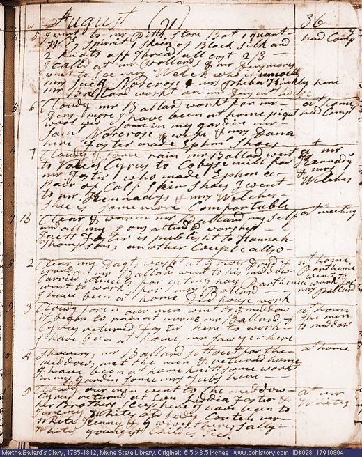 Aug. 4-11, 1791 diary page (image, 132K). Choose 'View Text' (at left) for faster download.