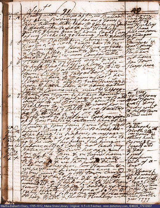 Sep. 7-11, 1791 diary page (image, 156K). Choose 'View Text' (at left) for faster download.