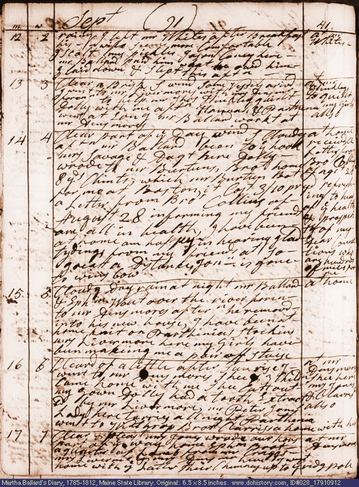 Sep. 12-17, 1791 diary page (image, 144K). Choose 'View Text' (at left) for faster download.