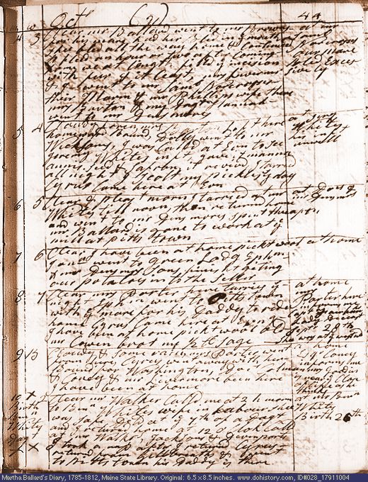 Oct. 4-10, 1791 diary page (image, 147K). Choose 'View Text' (at left) for faster download.