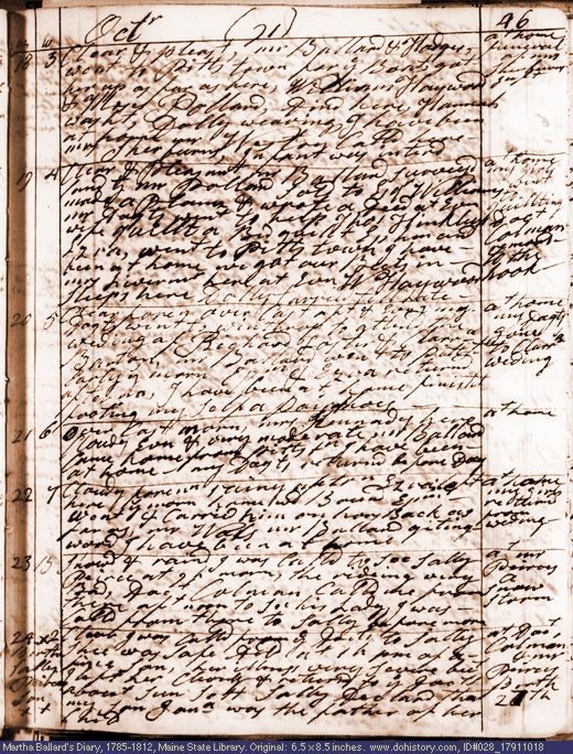 Oct. 18-24, 1791 diary page (image, 151K). Choose 'View Text' (at left) for faster download.