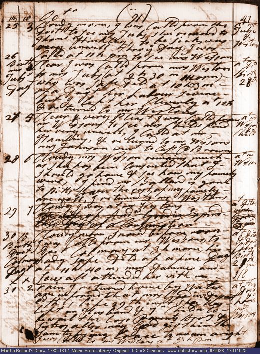 Oct. 25-31, 1791 diary page (image, 148K). Choose 'View Text' (at left) for faster download.