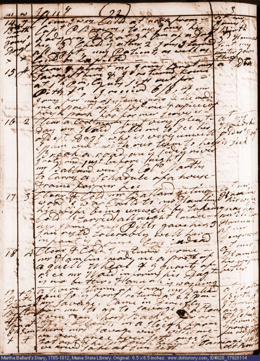 Jan. 14-19, 1792 diary page (image, 141K). Choose 'View Text' (at left) for faster download.