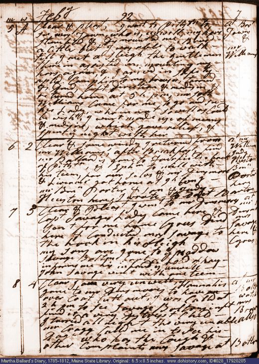 Feb. 5-8, 1792 diary page (image, 142K). Choose 'View Text' (at left) for faster download.