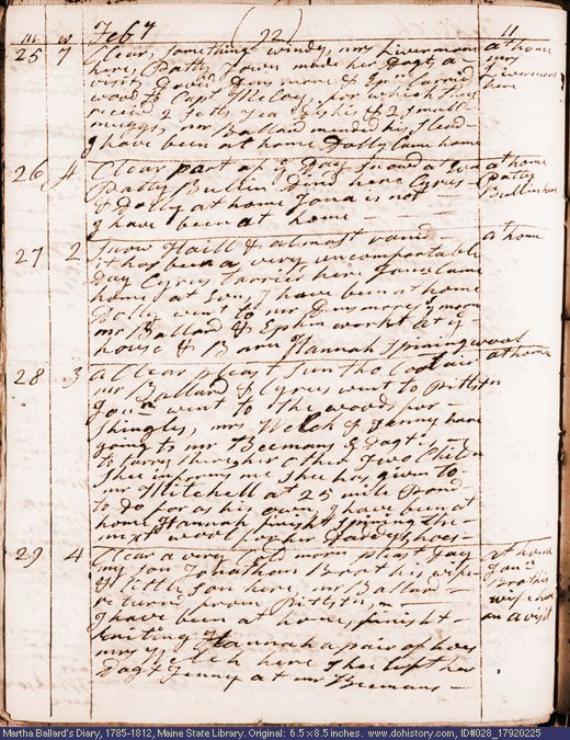 Feb. 25-29, 1792 diary page (image, 113K). Choose 'View Text' (at left) for faster download.