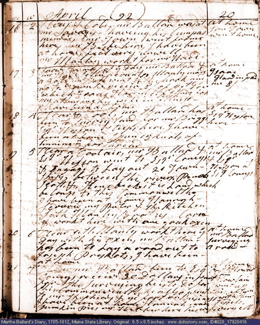 Apr. 16-21, 1792 diary page (image, 131K). Choose 'View Text' (at left) for faster download.