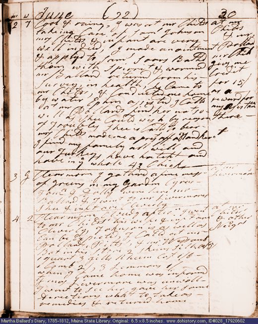 Jun. 2-4, 1792 diary page (image, 109K). Choose 'View Text' (at left) for faster download.