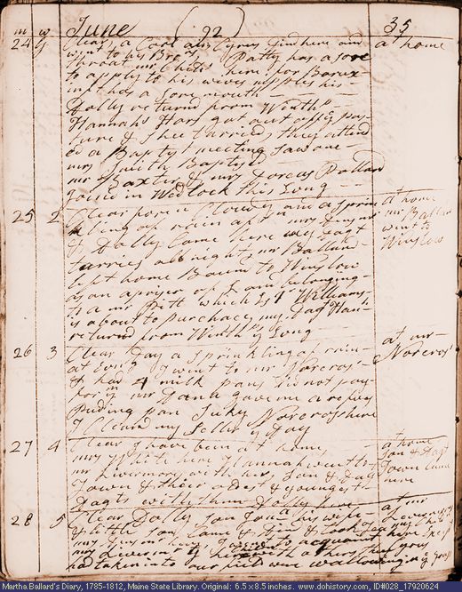 Jun. 24-28, 1792 diary page (image, 112K). Choose 'View Text' (at left) for faster download.