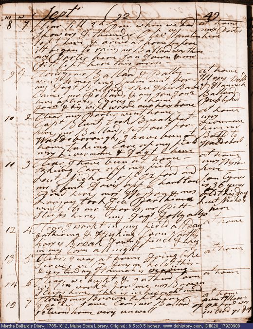 Sep. 8-15, 1792 diary page (image, 130K). Choose 'View Text' (at left) for faster download.