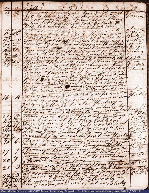 Jan. 13-22, 1793 diary page (image, 142K). Choose 'View Text' (at left) for faster download.