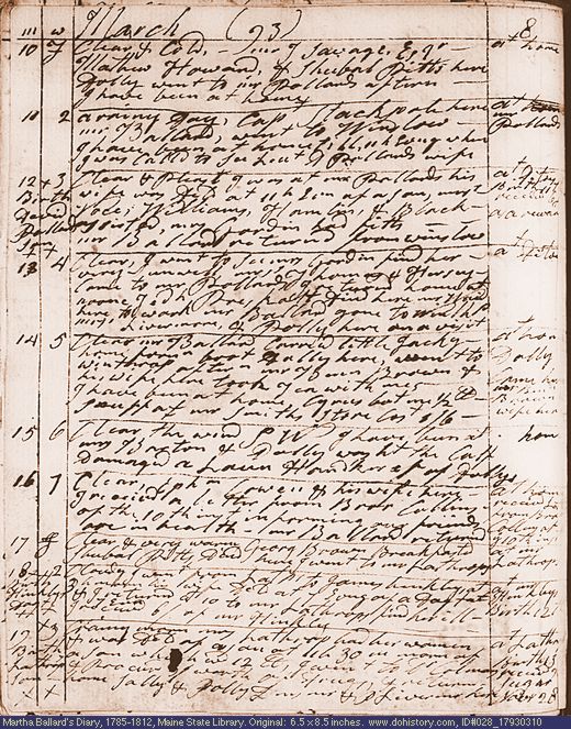 Mar. 10-19, 1793 diary page (image, 147K). Choose 'View Text' (at left) for faster download.
