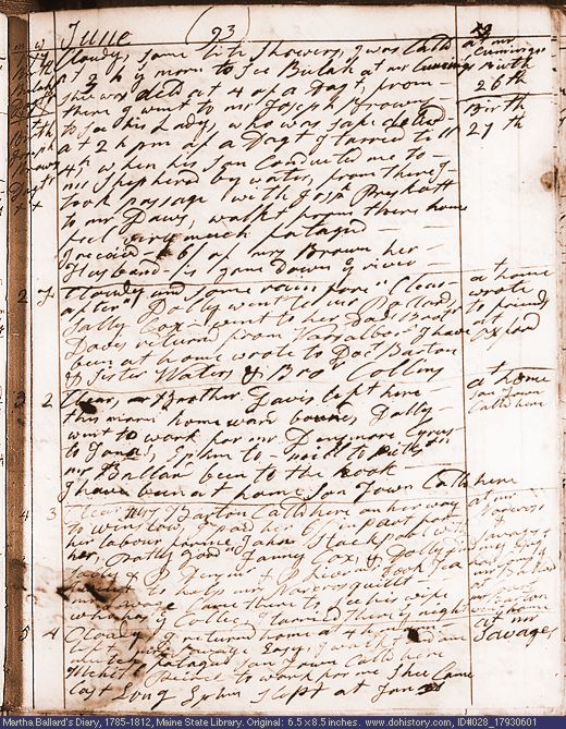 Jun. 1-5, 1793 diary page (image, 135K). Choose 'View Text' (at left) for faster download.