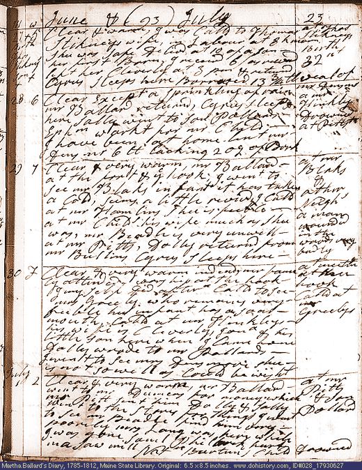 Jun. 27-Jul. 1, 1793 diary page (image, 157K). Choose 'View Text' (at left) for faster download.