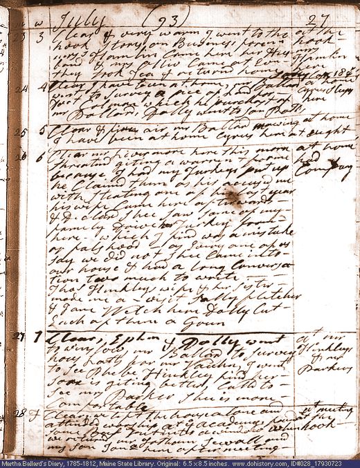 Jul. 23-28, 1793 diary page (image, 139K). Choose 'View Text' (at left) for faster download.