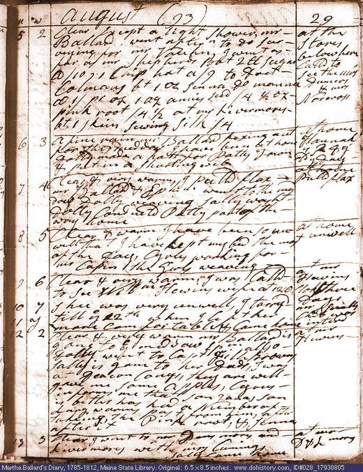 Aug. 5-13, 1793 diary page (image, 141K). Choose 'View Text' (at left) for faster download.