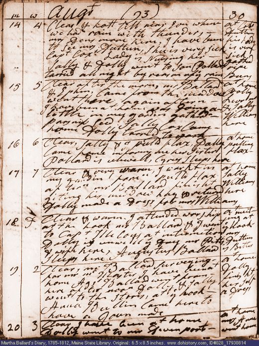 Aug. 14-20, 1793 diary page (image, 136K). Choose 'View Text' (at left) for faster download.