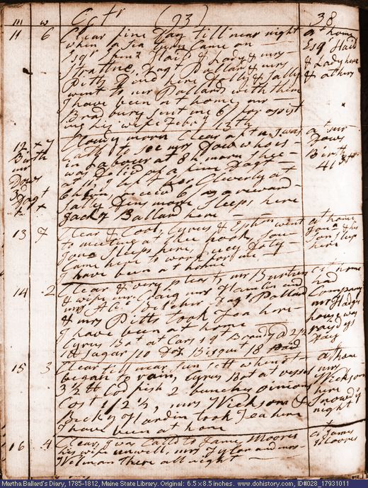 Oct. 11-16, 1793 diary page (image, 130K). Choose 'View Text' (at left) for faster download.