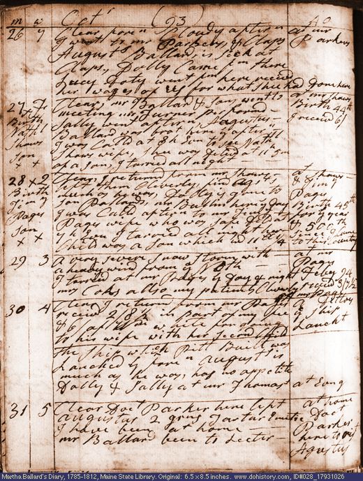 Oct. 26-31, 1793 diary page (image, 133K). Choose 'View Text' (at left) for faster download.