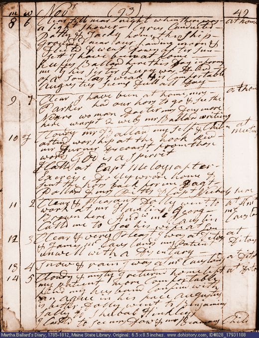 Nov. 8-14, 1793 diary page (image, 126K). Choose 'View Text' (at left) for faster download.