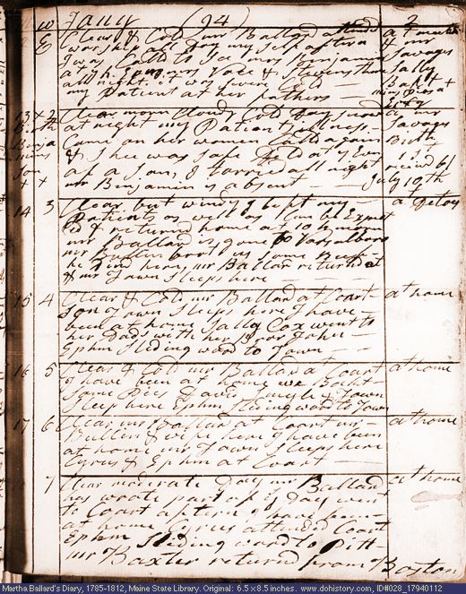 Jan. 12-18, 1794 diary page (image, 126K). Choose 'View Text' (at left) for faster download.