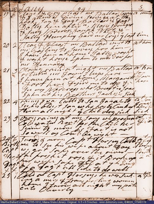 Jan. 19-25, 1794 diary page (image, 129K). Choose 'View Text' (at left) for faster download.