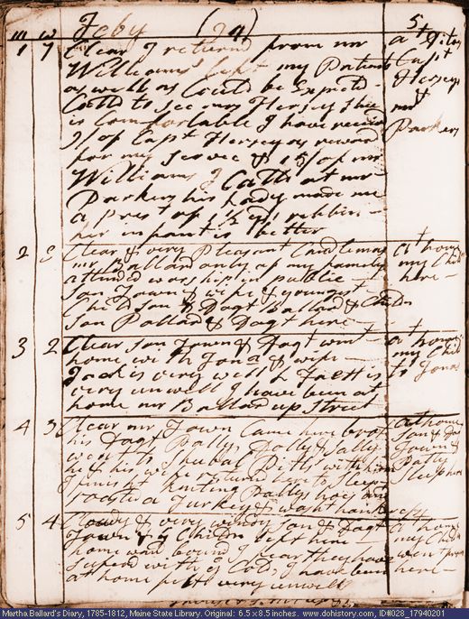Feb. 1-5, 1794 diary page (image, 125K). Choose 'View Text' (at left) for faster download.