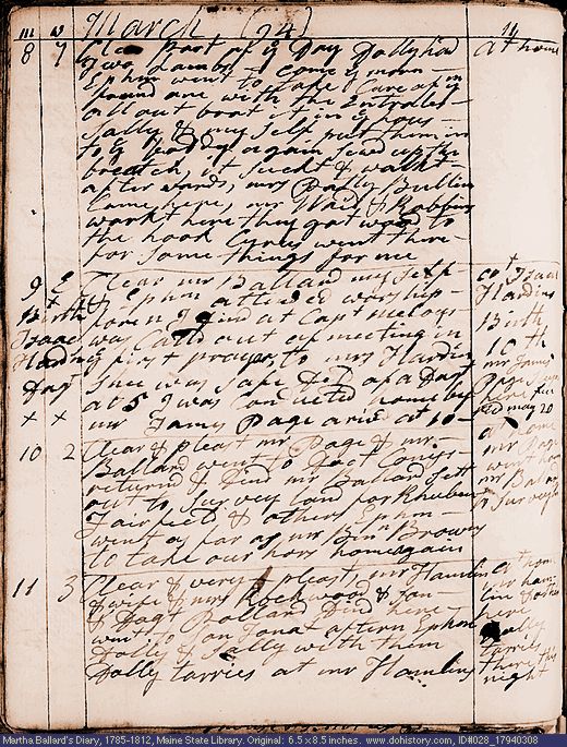 Mar. 8-11, 1794 diary page (image, 144K). Choose 'View Text' (at left) for faster download.