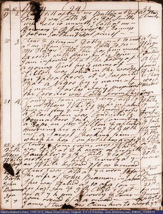 May 19-23, 1794 diary page (image, 136K). Choose 'View Text' (at left) for faster download.