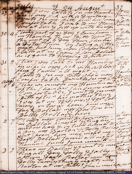 Jul. 29-Aug. 3, 1794 diary page (image, 132K). Choose 'View Text' (at left) for faster download.