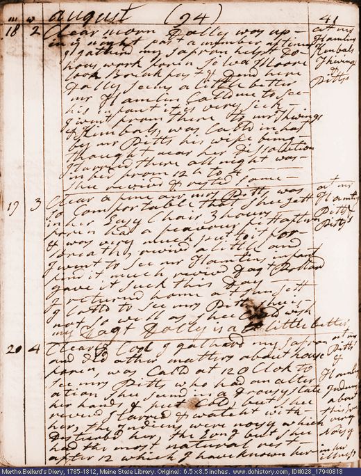 Aug. 18-20, 1794 diary page (image, 126K). Choose 'View Text' (at left) for faster download.