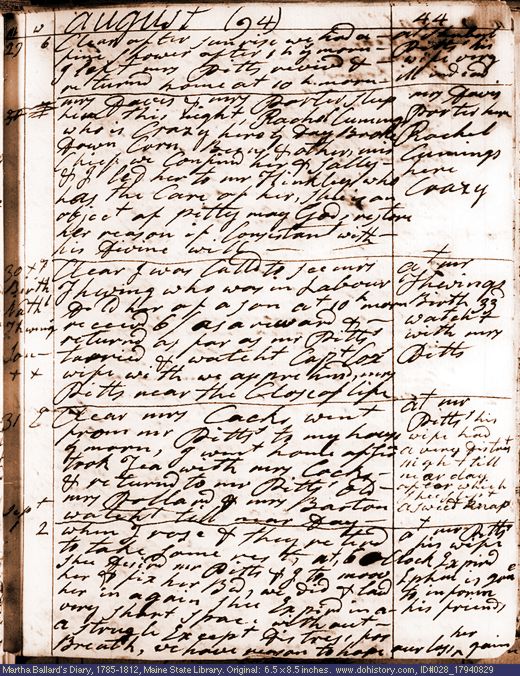 Aug. 29-Sep. 1, 1794 diary page (image, 147K). Choose 'View Text' (at left) for faster download.