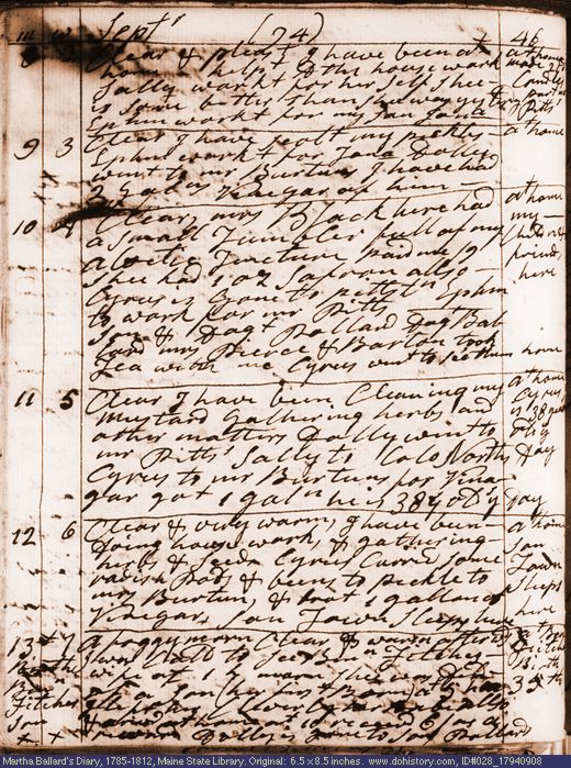 Sep. 8-13, 1794 diary page (image, 141K). Choose 'View Text' (at left) for faster download.