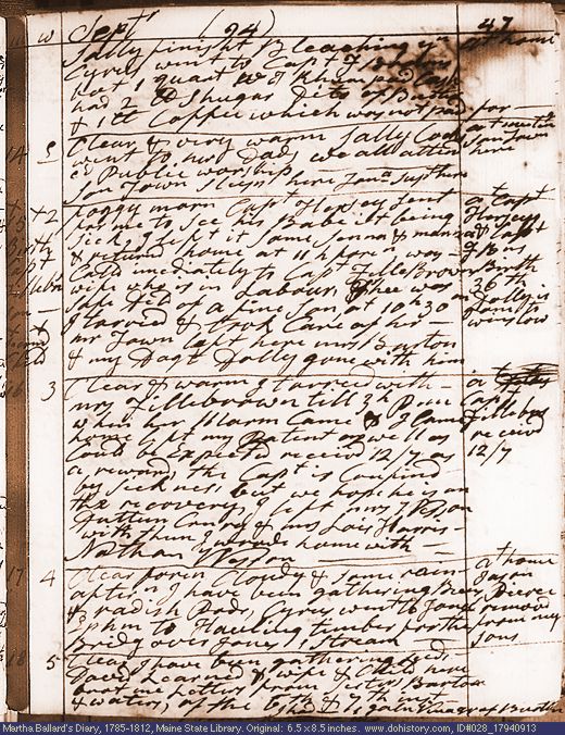 Sep. 13-18, 1794 diary page (image, 143K). Choose 'View Text' (at left) for faster download.
