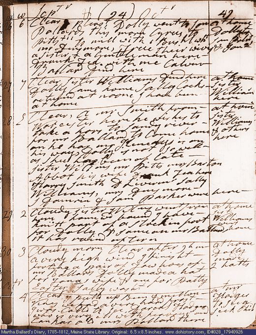 Sep. 26-Oct. 1, 1794 diary page (image, 136K). Choose 'View Text' (at left) for faster download.