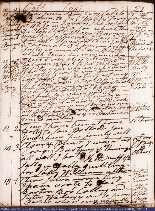 Oct. 11-15, 1794 diary page (image, 139K). Choose 'View Text' (at left) for faster download.