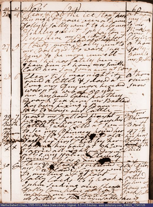 Nov. 26-30, 1794 diary page (image, 133K). Choose 'View Text' (at left) for faster download.