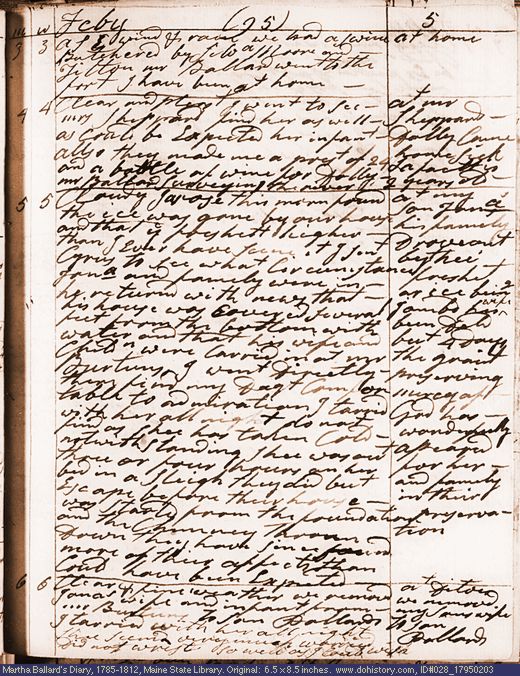 Feb. 3-6, 1795 diary page (image, 139K). Choose 'View Text' (at left) for faster download.