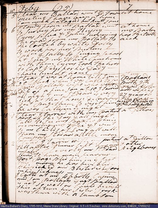 Feb. 12-16, 1795 diary page (image, 123K). Choose 'View Text' (at left) for faster download.