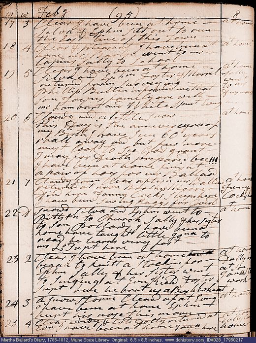 Feb. 17-25, 1795 diary page (image, 141K). Choose 'View Text' (at left) for faster download.