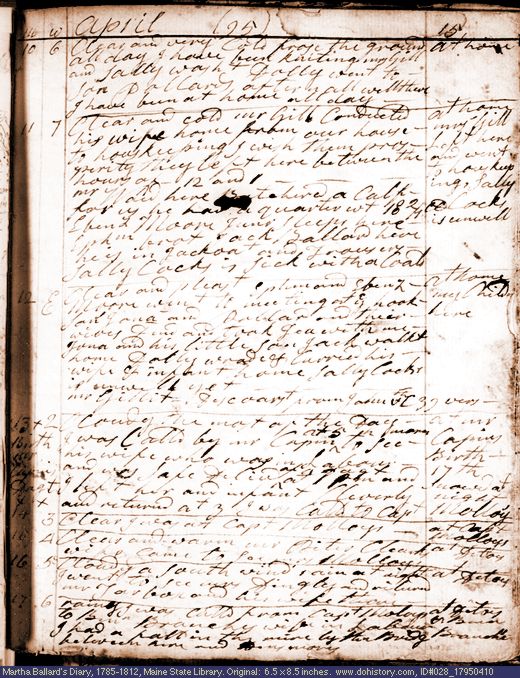 Apr. 10-17, 1795 diary page (image, 127K). Choose 'View Text' (at left) for faster download.