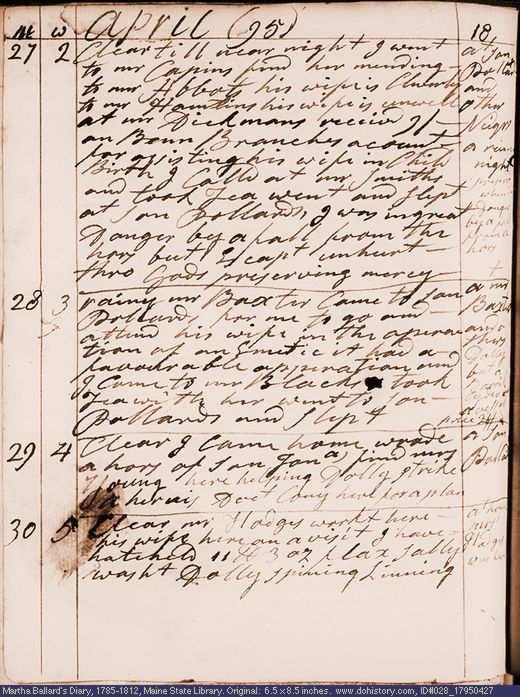 Apr. 27-30, 1795 diary page (image, 111K). Choose 'View Text' (at left) for faster download.
