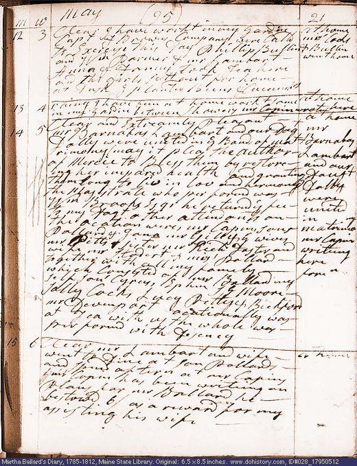 May 12-15, 1795 diary page (image, 128K). Choose 'View Text' (at left) for faster download.