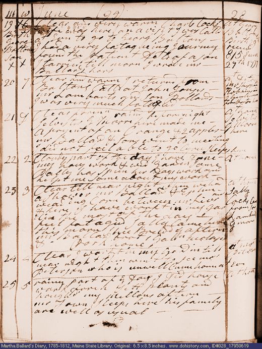 Jun. 19-25, 1795 diary page (image, 115K). Choose 'View Text' (at left) for faster download.