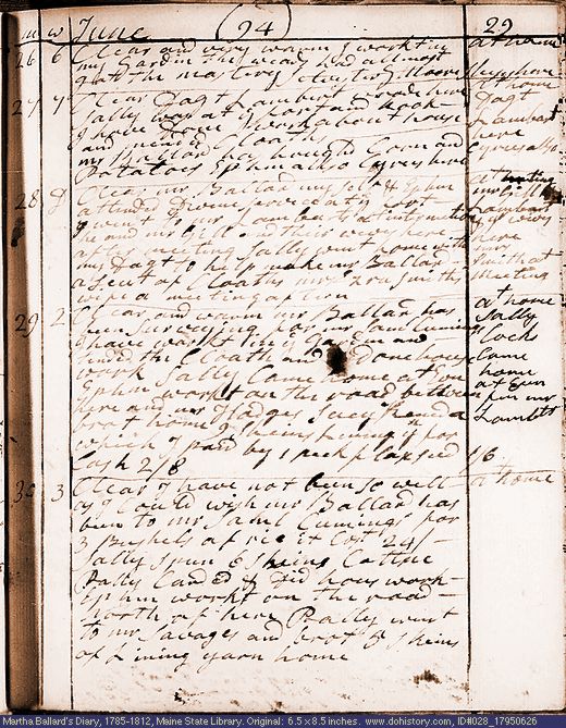 Jun. 26-30, 1795 diary page (image, 128K). Choose 'View Text' (at left) for faster download.