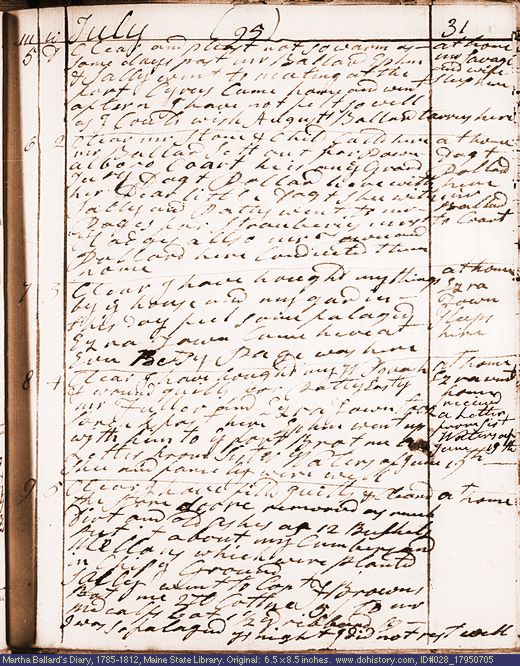 Jul. 5-9, 1795 diary page (image, 127K). Choose 'View Text' (at left) for faster download.