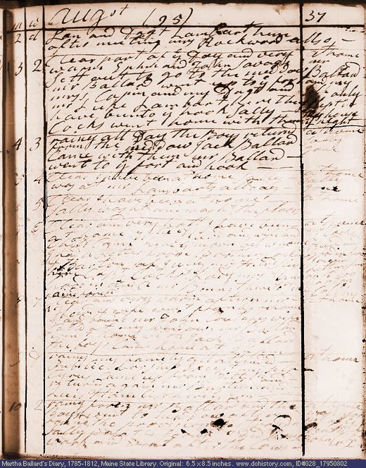 Aug. 2-10, 1795 diary page (image, 112K). Choose 'View Text' (at left) for faster download.