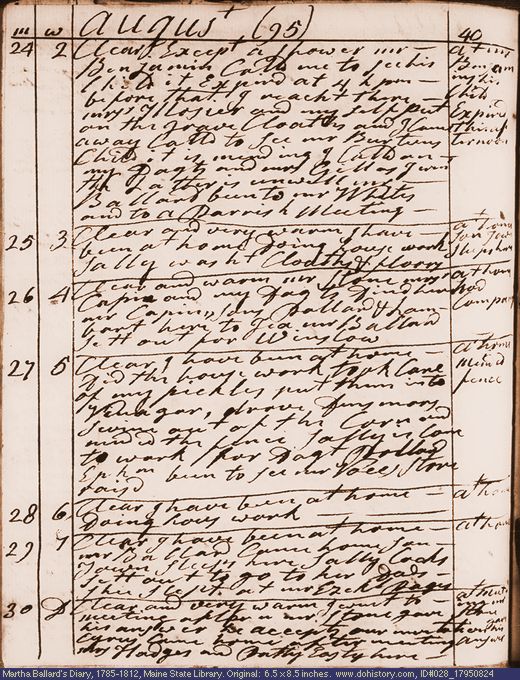 Aug. 24-30, 1795 diary page (image, 131K). Choose 'View Text' (at left) for faster download.