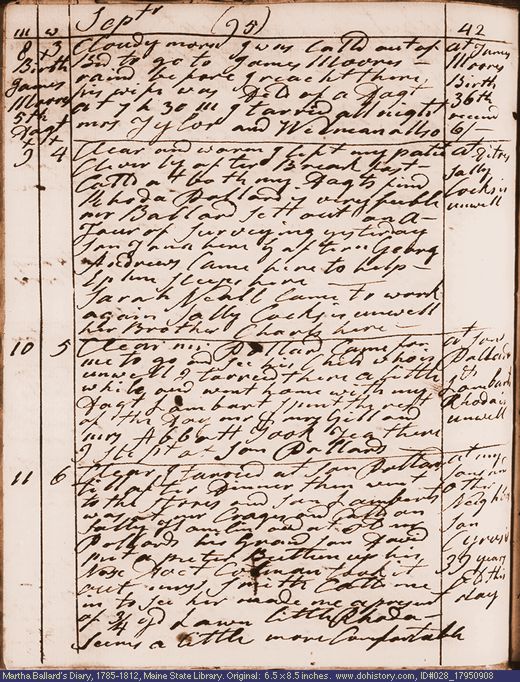 Sep. 8-11, 1795 diary page (image, 130K). Choose 'View Text' (at left) for faster download.
